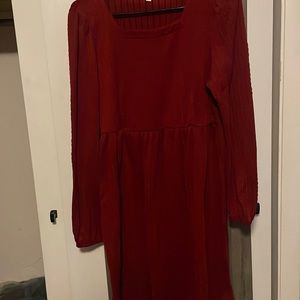 Dark Red Long Sleeved Dress